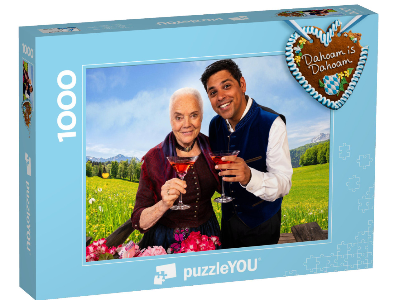 Puzzle 1000 Teile „Dahoam is Dahoam: Uri und Pfarrer Burman“