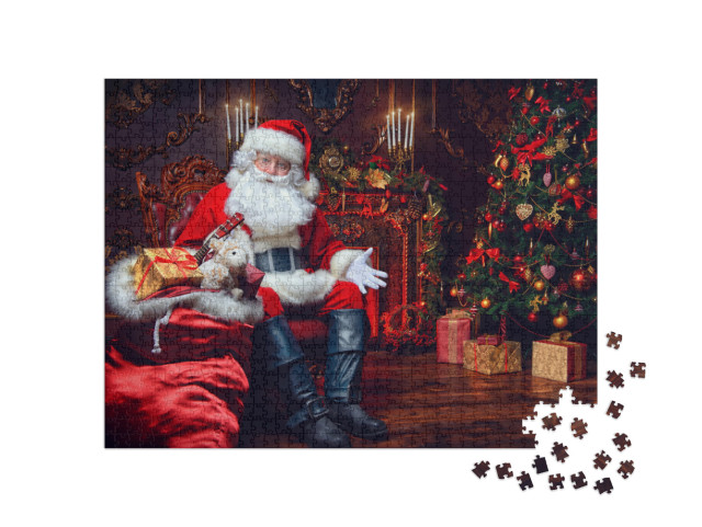 Puzzle 1000 Teile „Weihnachtsmann am Kamin“