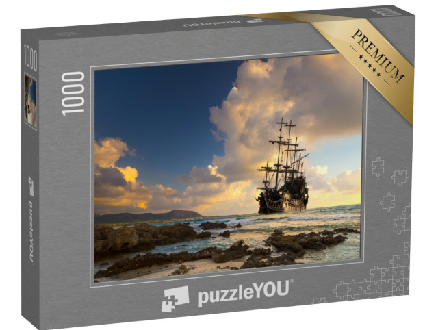 Puzzle 1000 Teile „Piratenschiff auf dem offenen Meer im Sonnenuntergang“