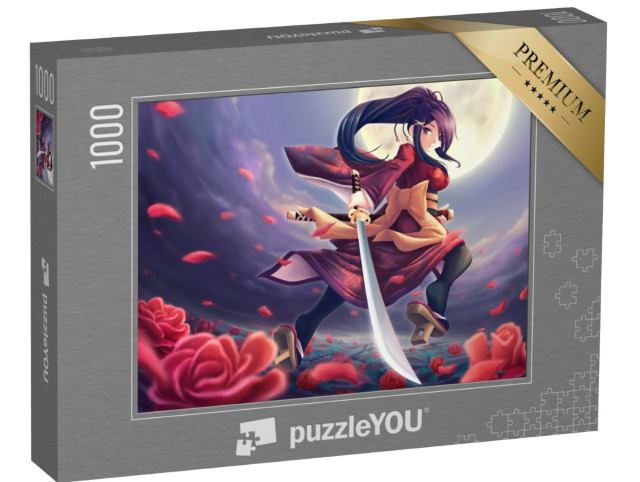 Puzzle 1000 Teile „Rosen-Samurai: ein Mädchen im Anime-Stil“