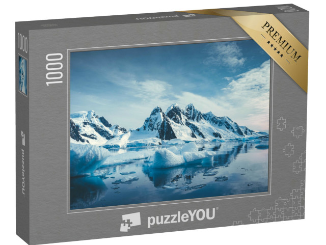 Puzzle 1000 Teile „Antarktischer Winter: eisbedeckte Berge im Südpolarmeer“