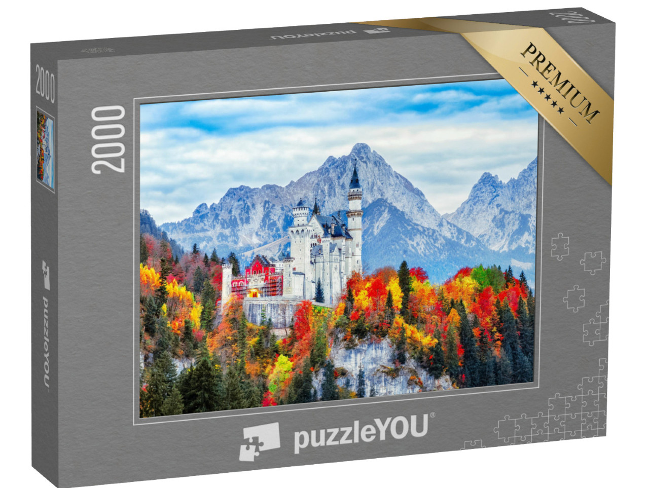 Puzzle 2000 Teile „Schloss Neuschwanstein: ein Wahrzeichen von Bayern im Herbst, Deutschland“
