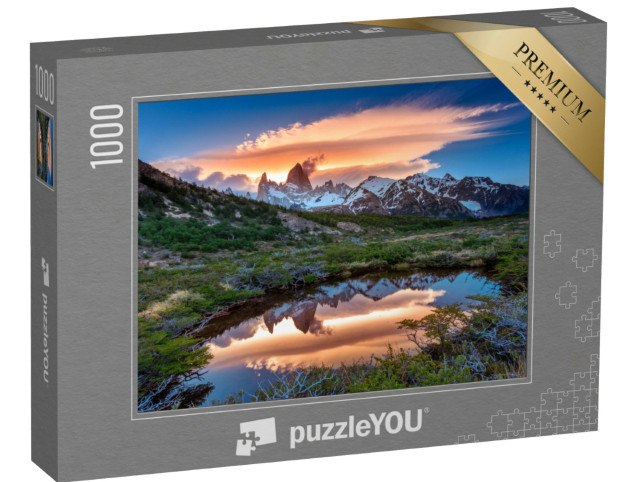 Puzzle 1000 Teile „Blick auf den Fitz Roy mit Spiegelung im See, Patagonien, Argentinien“