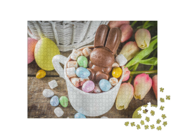 Puzzle 1000 Teile „Heiße Schokolade mit Schoko-Hase und Marshmallows“