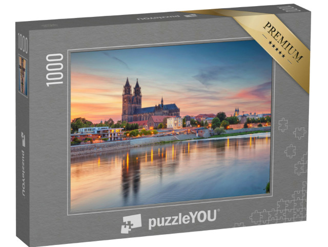 Puzzle 1000 Teile „Stadtbild von Magdeburg mit Elbe, Deutschland“