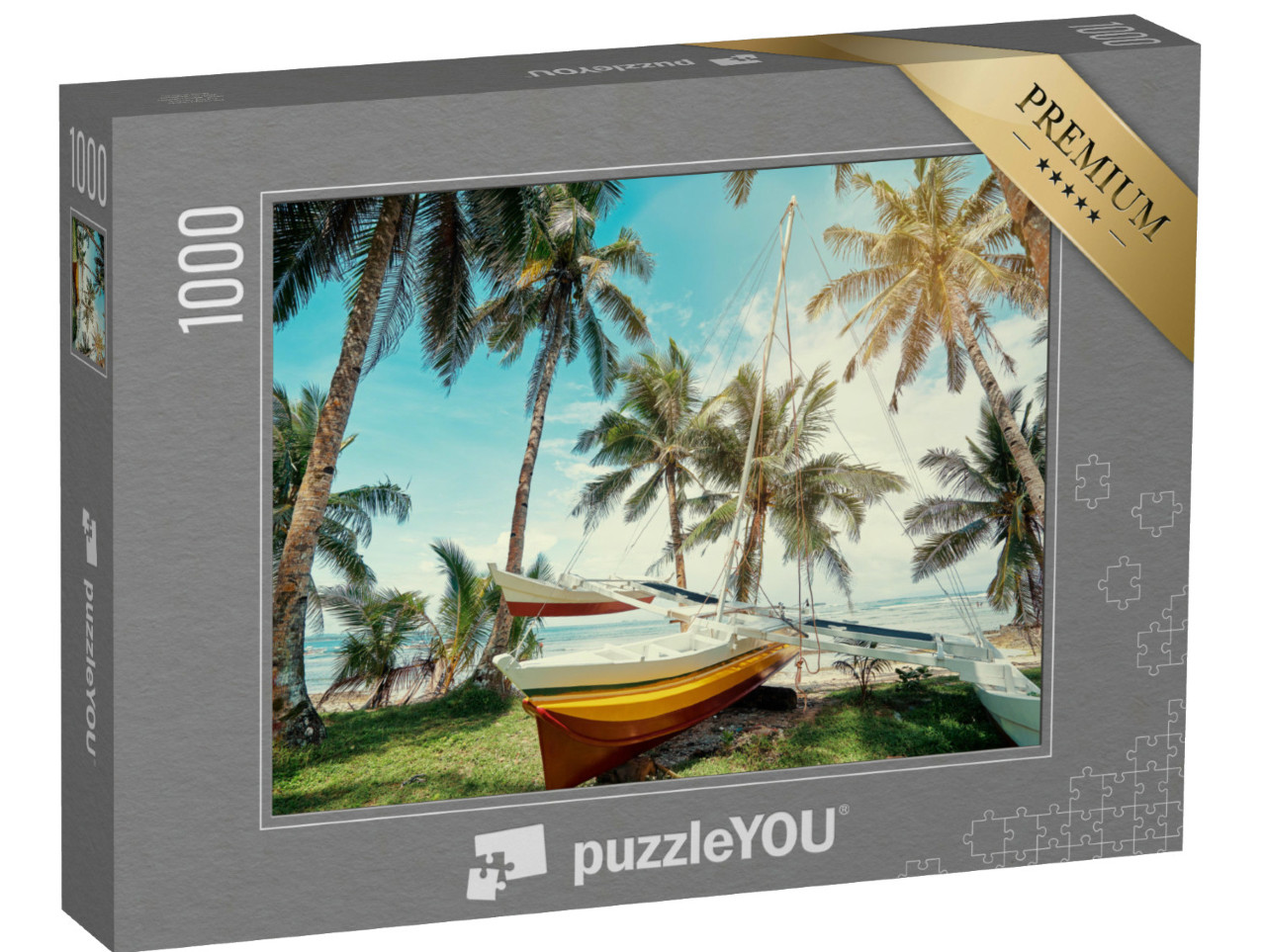 Puzzle 1000 Teile „Strand mit Fischerboot, Siargao Insel, Philippinen“