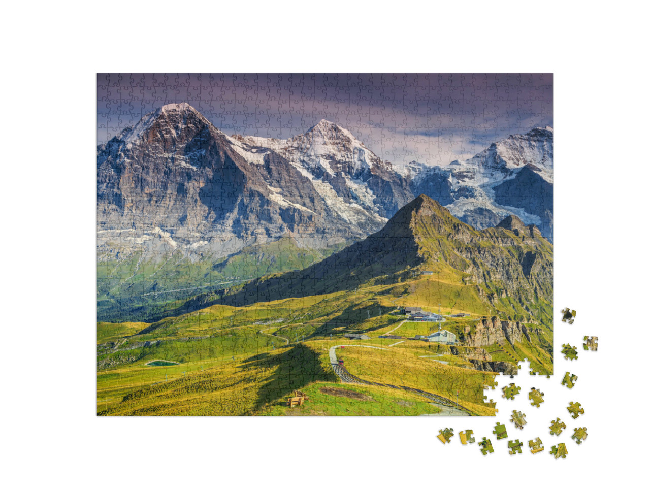Puzzle 1000 Teile „Alpenpanorama mit Jungfrau, Mönch, Eiger Nordwand und Männlichen, Schweiz“