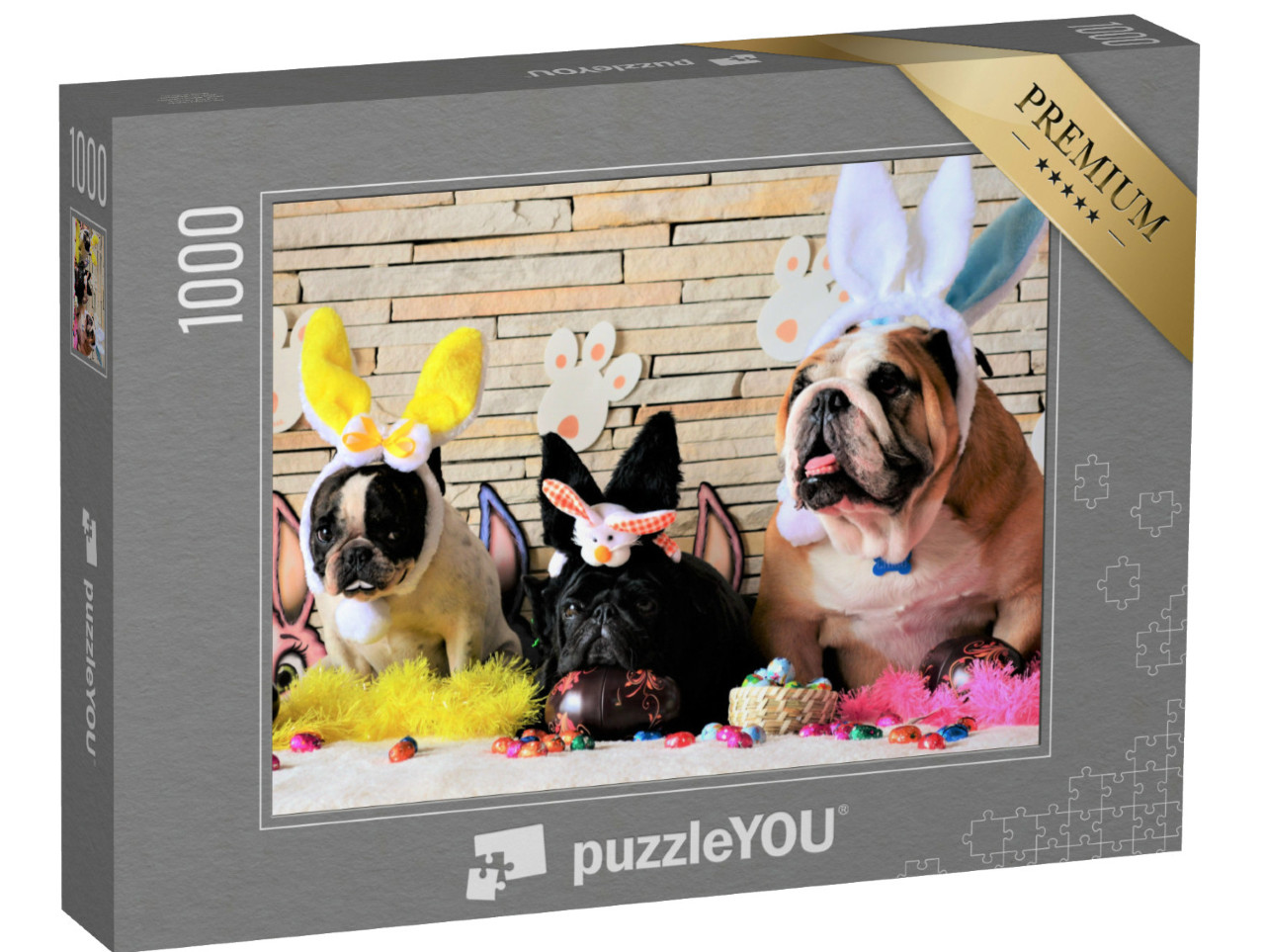 Puzzle 1000 Teile „Drei Hunde im Osterhasenkostüm“