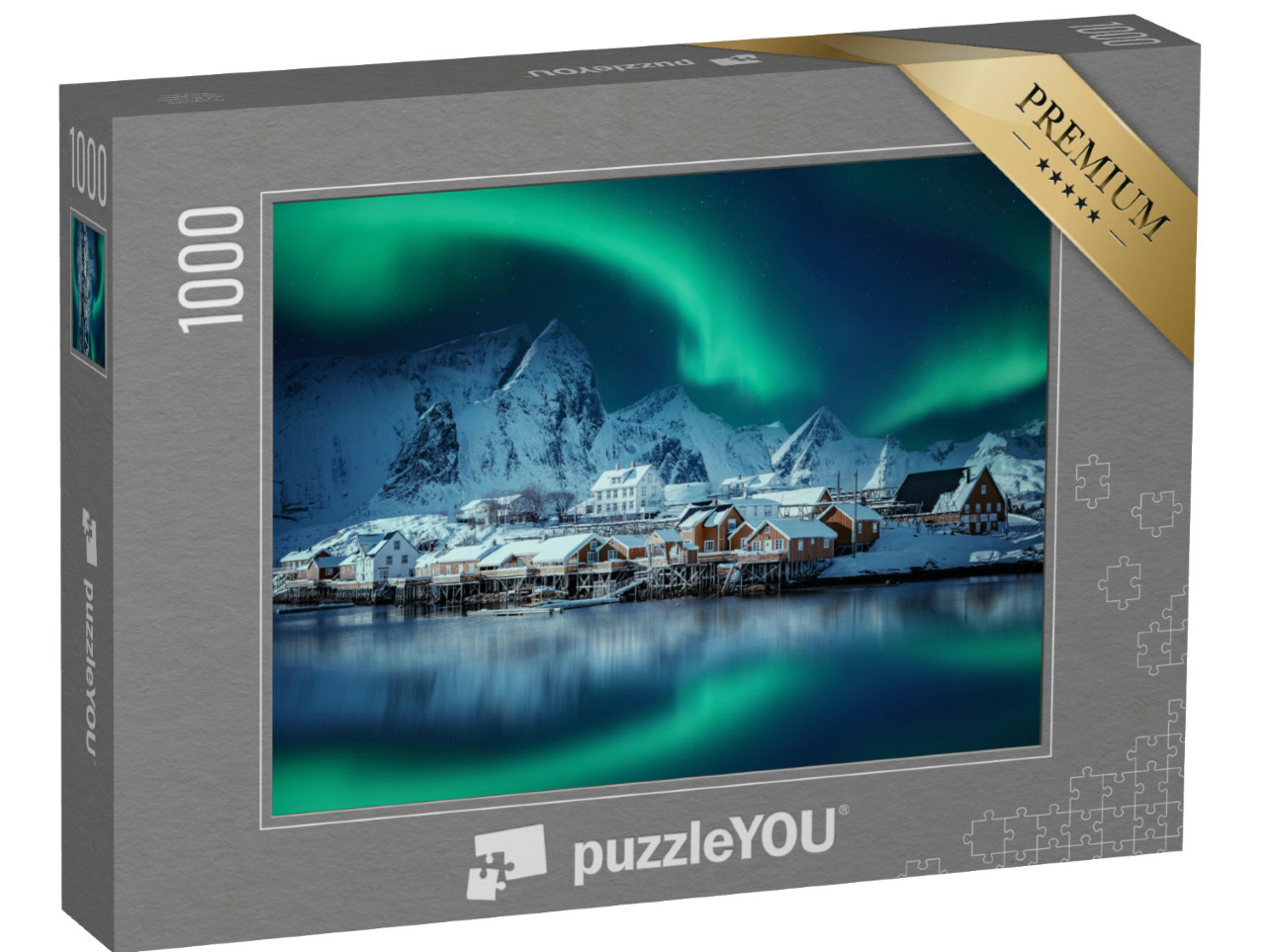 Puzzle 1000 Teile „Winterlandschaft mit Polarlicht über Reine“