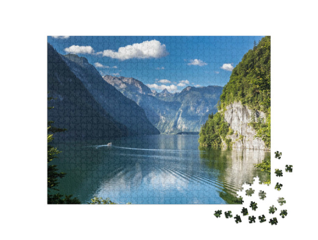 Puzzle 1000 Teile „Idyllischer Alpensee: Königssee, Berchtesgaden, Bayern“
