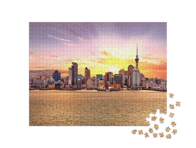 Puzzle 1000 Teile „Skyline im goldenen Sonnenuntergang, Auckland, Neuseeland“