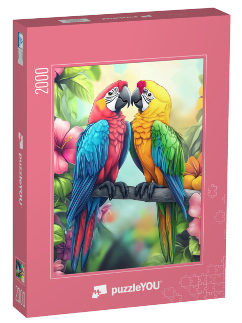 Puzzle 2000 Teile „Tropische Liebe des Papageienpaar“