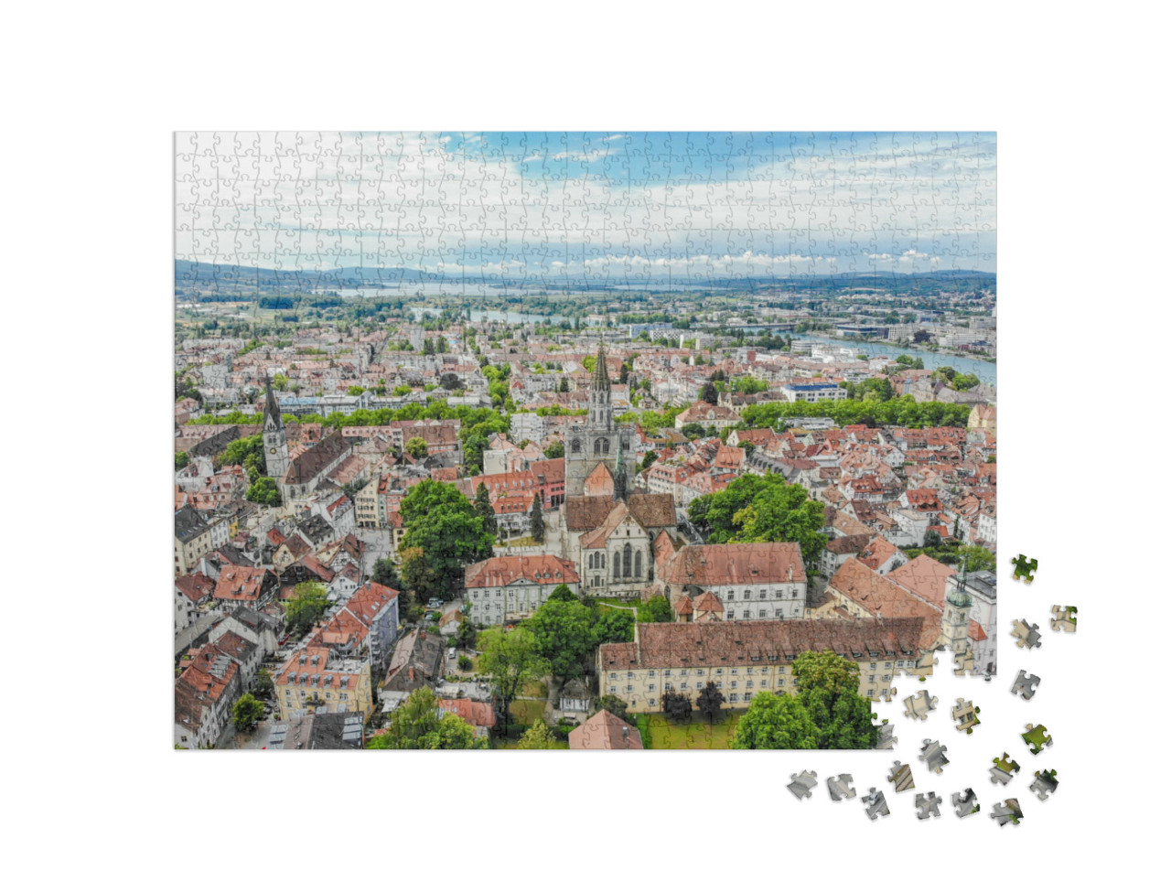 Puzzle 1000 Teile „Blick auf die Hafenstadt Konstanz am Bodensee“