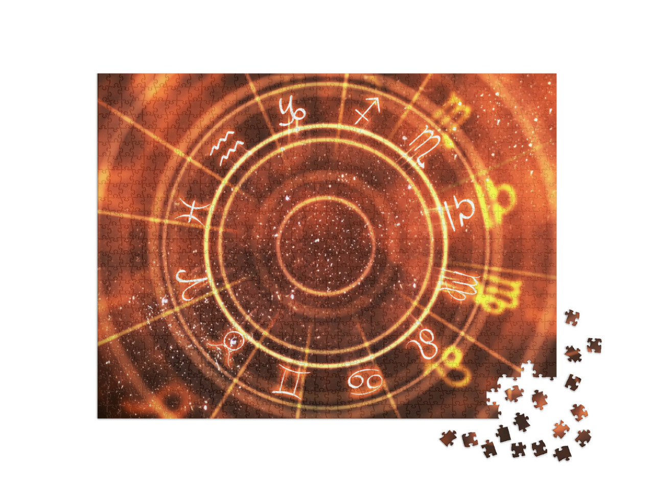 Puzzle 1000 Teile „Wahrsagerei und Glückkonzept: abstrakte orange Sternzeichen“