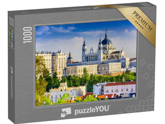 Puzzle 1000 Teile „Skyline von Madrid mit Kathedrale Santa Maria und Königspalast“