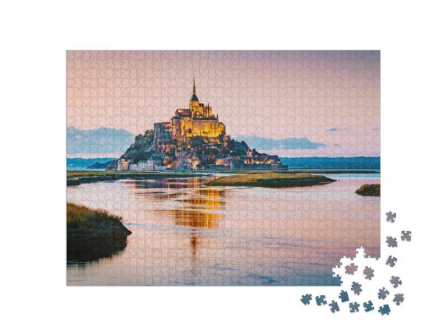 Puzzle 1000 Teile „Blick auf die Gezeiteninsel Le Mont Saint-Michel in Nordfrankreich“