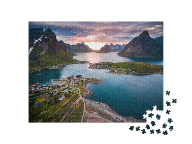 Puzzle 1000 Teile „Unverwechselbare Landschaft der Lofoten, Norwegen“