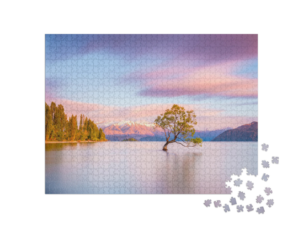 Puzzle 1000 Teile „Der Wanaka-Baum in Neuseeland bei Sonnenaufgang“