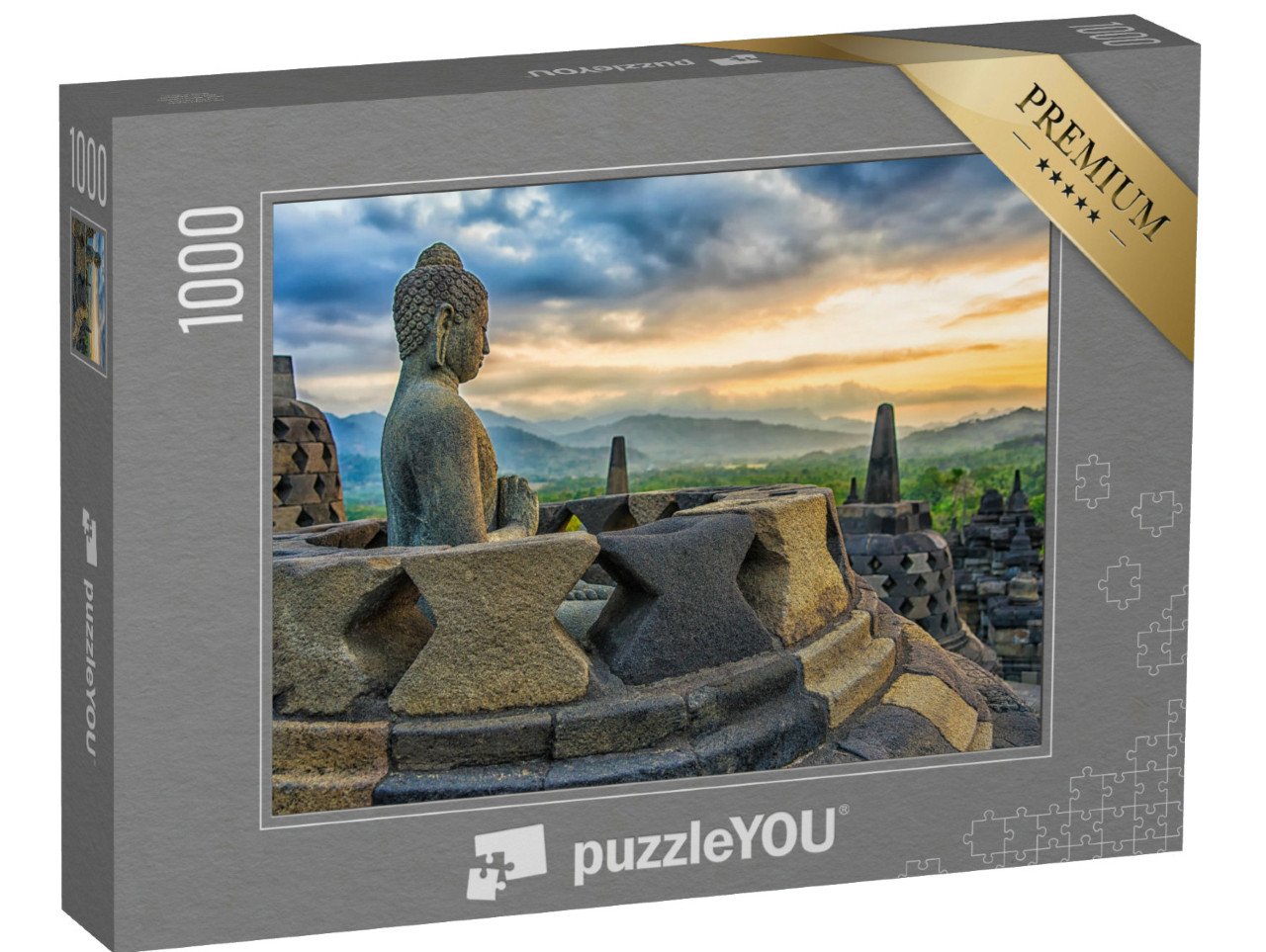 Puzzle 1000 Teile „Borobudur-Tempel bei Sonnenuntergang, Java, Indonesien“