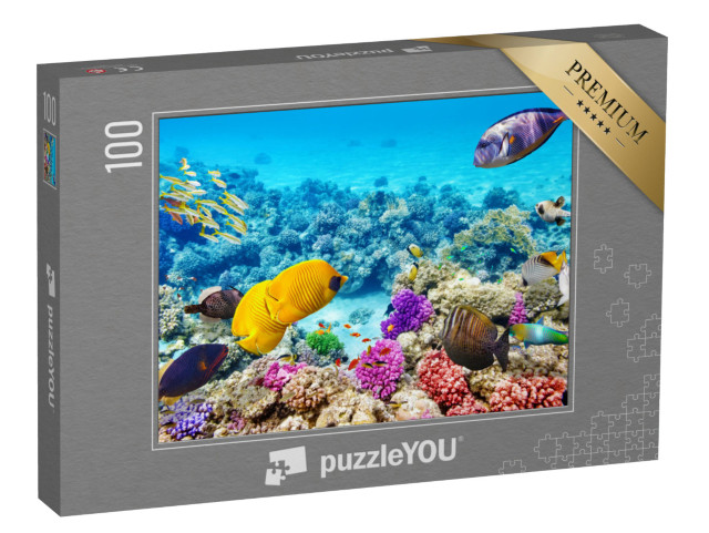 Puzzle 100 Teile „Die Unterwasserwelt mit Korallen und tropischen Fischen“