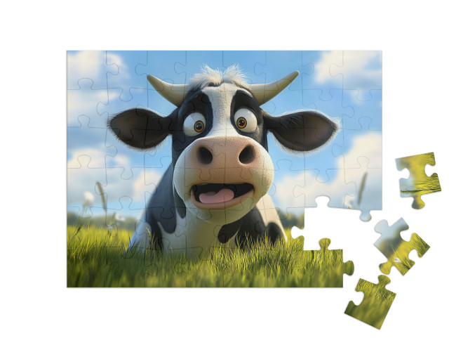 Puzzle 48 Teile „Die verdutzte Kuh macht Muh“