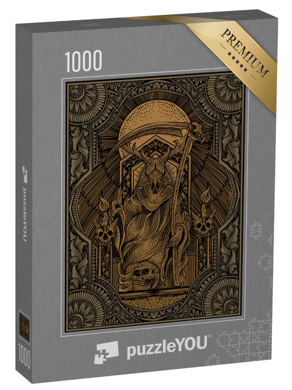 Puzzle 1000 Teile „Satan auf Gothic-Gravur im Ornament Stil“