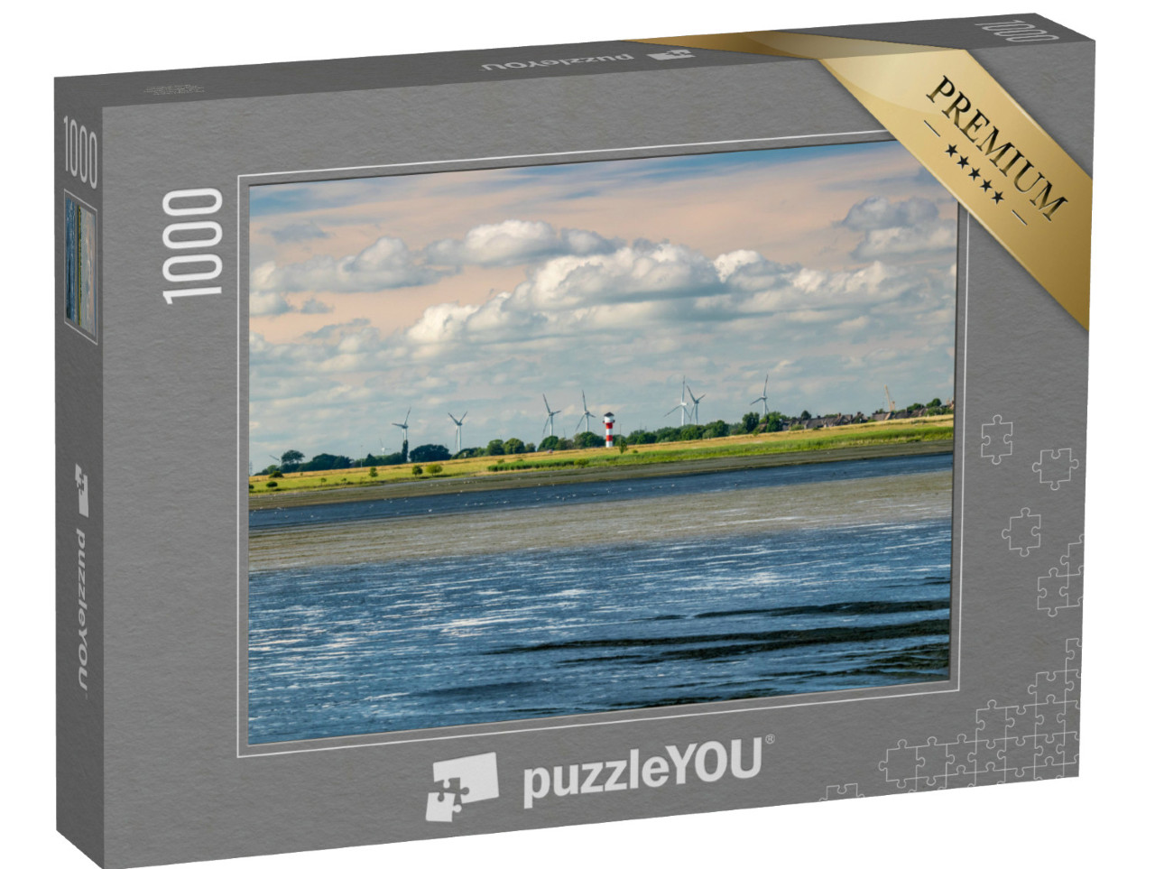 Puzzle 1000 Teile „Elbe mit Marschland, Glückstadt, Deutschland“