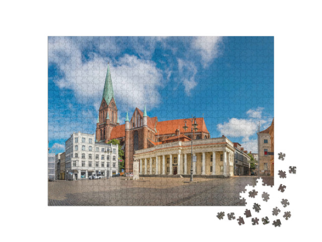 Puzzle 1000 Teile „Marktplatz und Dom von Schwerin, Deutschland“