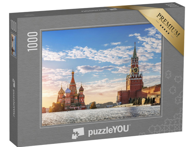 Puzzle 1000 Teile „Basilius-Kathedrale und Spasskaja-Turm auf dem Roten Platz in Moskau“