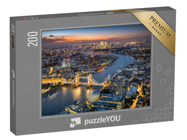 Puzzle 200 Teile „Londoner Skyline mit Tower Bridge bei Dämmerung“