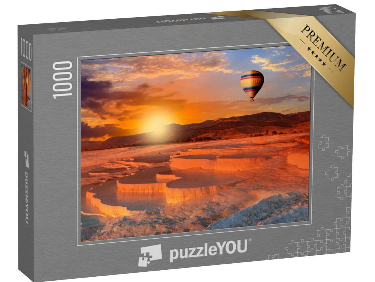 Puzzle 1000 Teile „Sonnenaufgang über den Kalkstein-Terrassen, Pamukkale, Türkei“