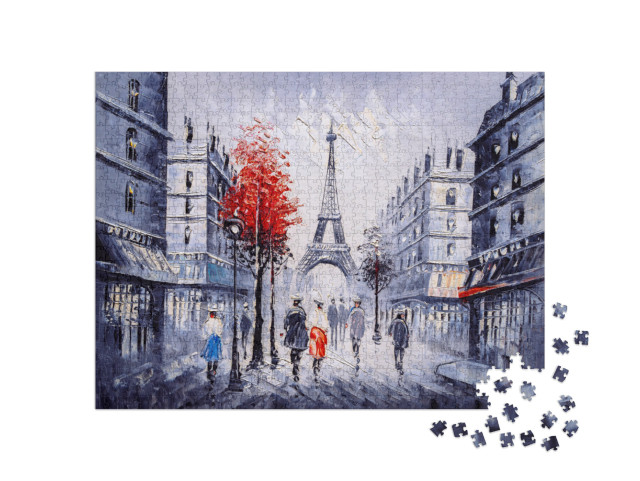 Puzzle 1000 Teile „Straßenansicht von Paris als Ölgemälde“