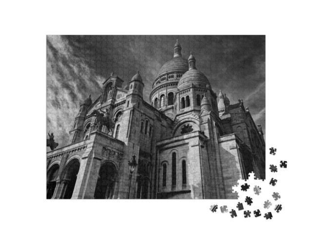 Puzzle 1000 Teile „Basilika Sacre Coeur Montmartre, monochromes Bild, Paris“