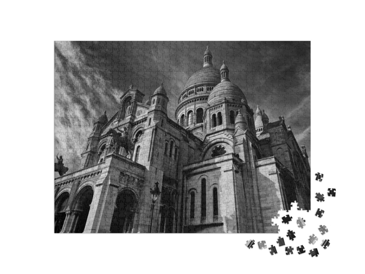 Puzzle 1000 Teile „Basilika Sacre Coeur Montmartre, monochromes Bild, Paris“