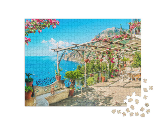 Puzzle 1000 Teile „Blick auf Meer und Berge bei Positano, Amalfiküste, Italien“
