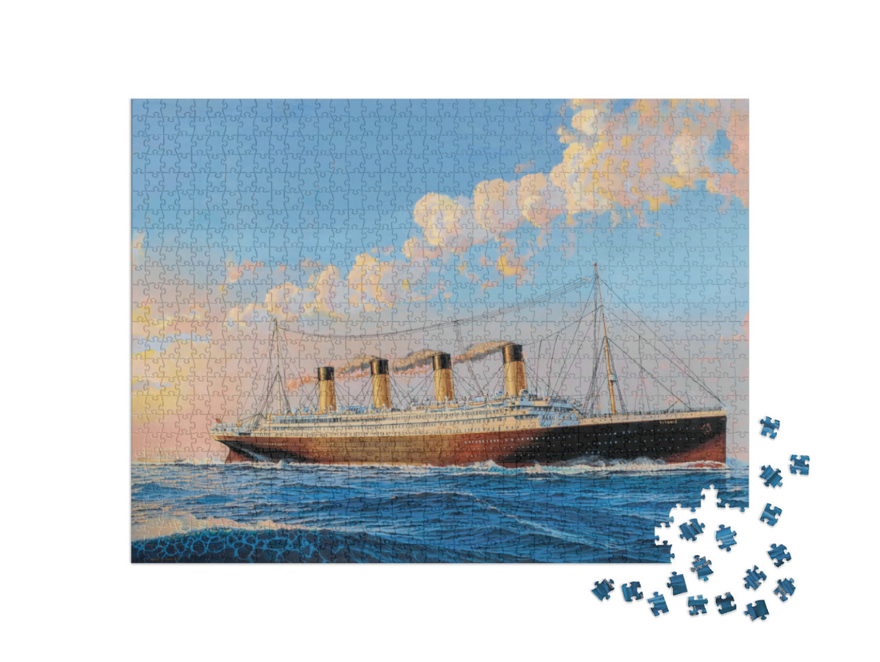 Puzzle 1000 Teile „Titanic Sonnenaufgang am Morgen des 11. April 1912“