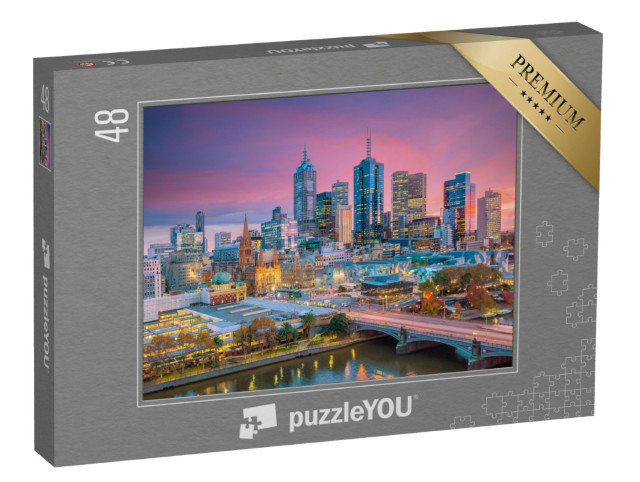 Puzzle 48 Teile „Skyline von Melbourne am Abend, Australien“