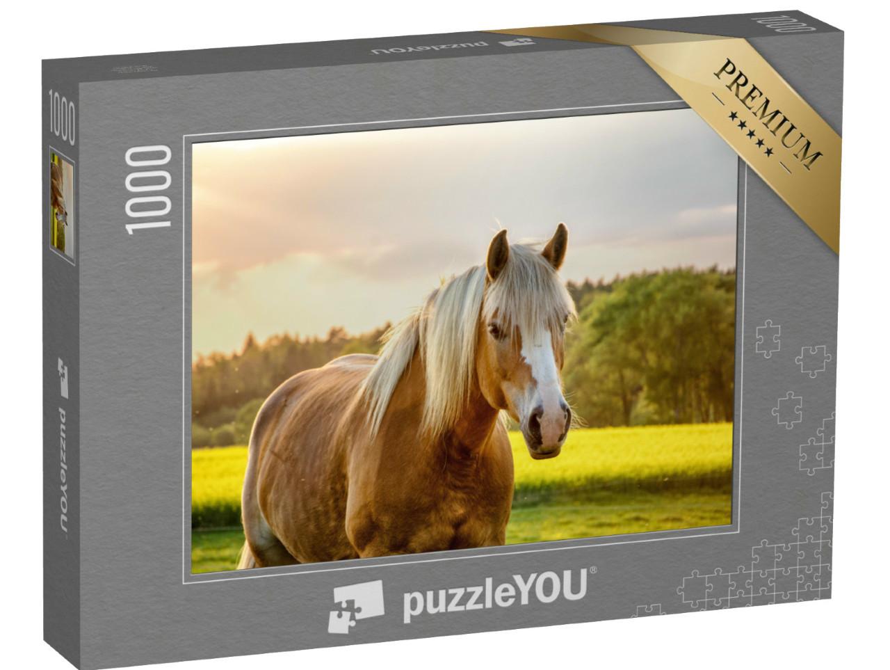 Puzzle 1000 Teile „Pferd im goldenen Sonnenuntergang“