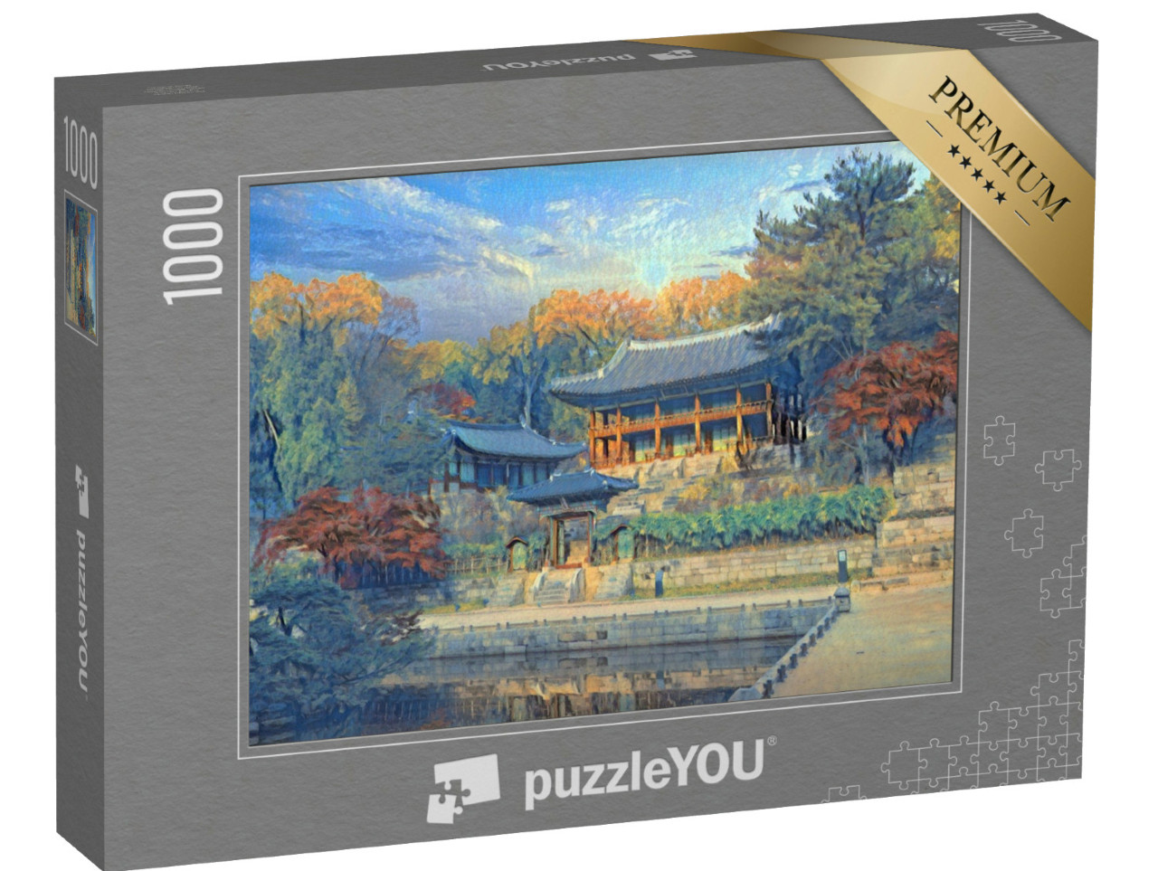 Puzzle 1000 Teile „im Stil von Paul-Cezanne - Herbst im Changdeokgung Palast in Seoul Südkorea“