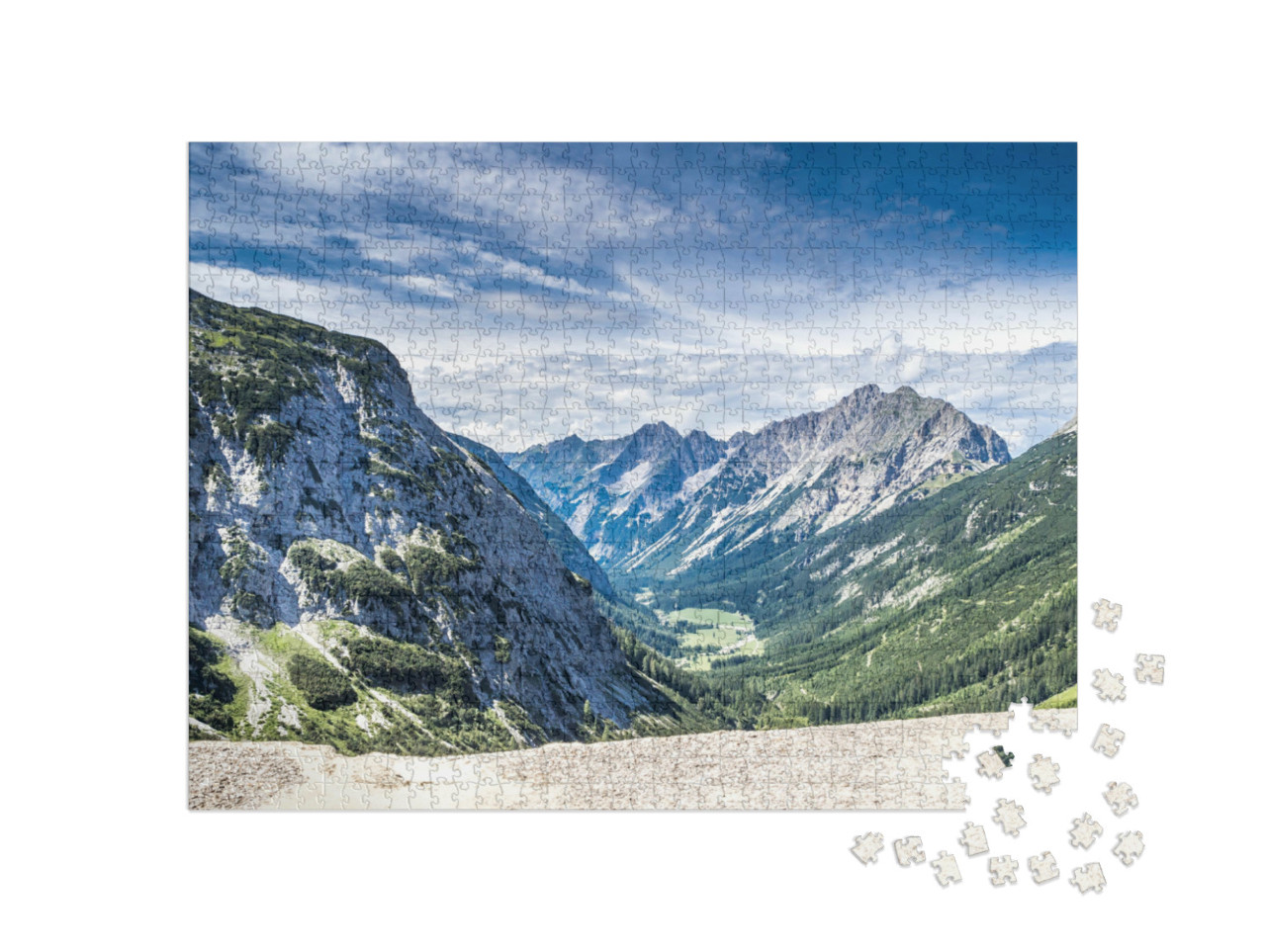 Puzzle 1000 Teile „Panoramablick auf das Karwendeltal, Österreichische Alpen“