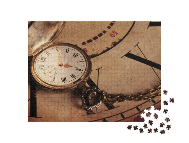 Puzzle 1000 Teile „Eine goldene Taschenuhr als Vintage-Uhr“