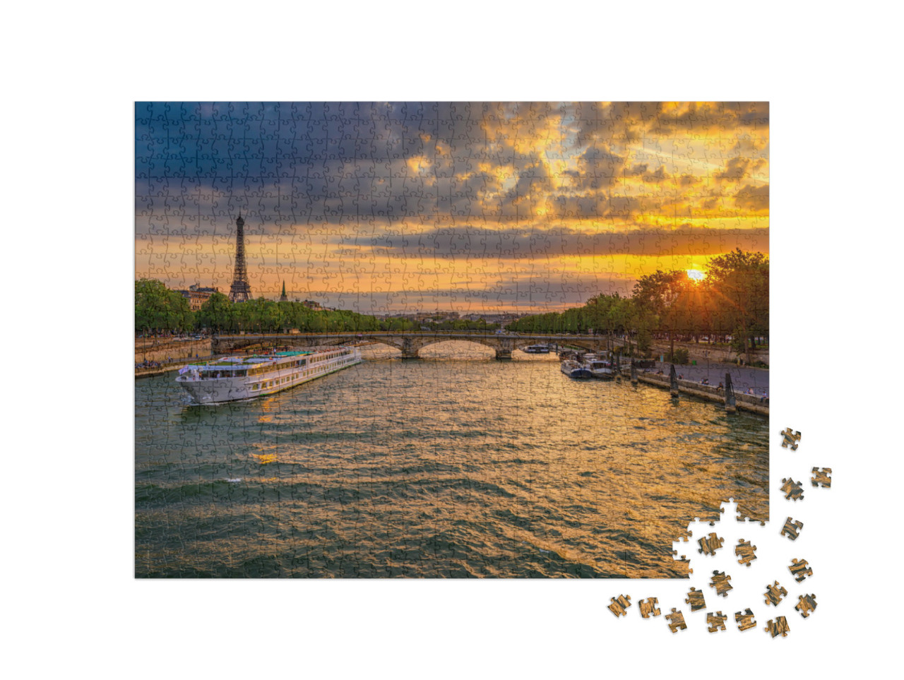 Puzzle 1000 Teile „Sonnenuntergang über der Seine in Paris“