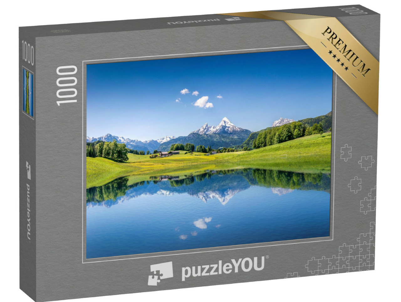 Puzzle 1000 Teile „Sommerlandschaft mit klarem Bergsee in den Alpen“