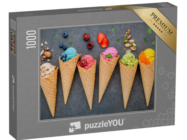 Puzzle 1000 Teile „Eiskugeln: Heidelbeere, Erdbeere, Pistazie und mehr“