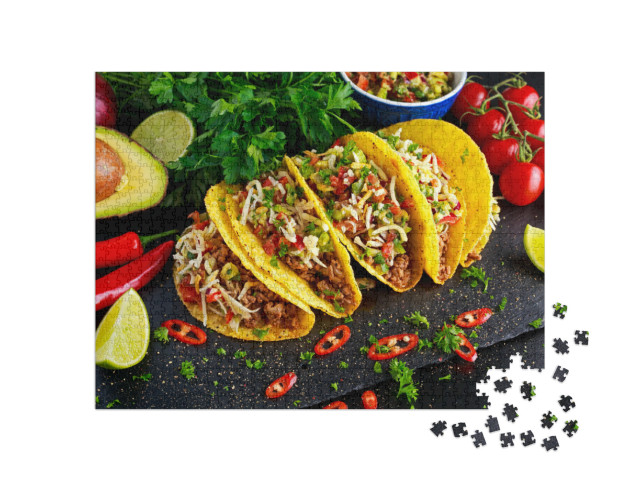 Puzzle 1000 Teile „Mexikanisches Essen: Köstliche Tacos mit hausgemachter Salsa“