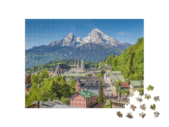 Puzzle 500 Teile „Historische Stadt Berchtesgaden mit dem Watzmann im Hintergrund, Bayern“