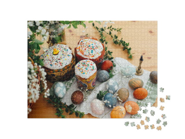 Puzzle 1000 Teile „Hausgemachte kleine Osterkuchen und Ostereier“