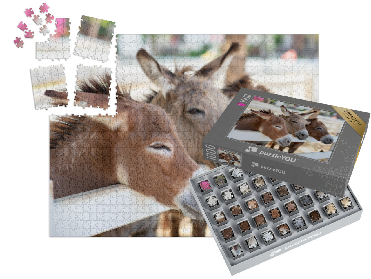 Puzzle „Drei neugierige Esel am Zaun“ | SMART SORTED® 1000 Teile