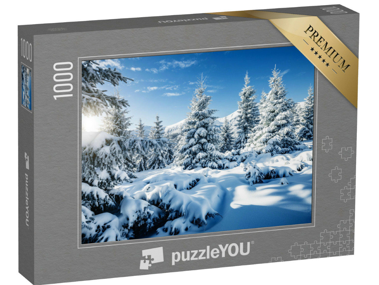 Puzzle 1000 Teile „Schneebedeckte Fichten im Karpaten-Nationalpark“