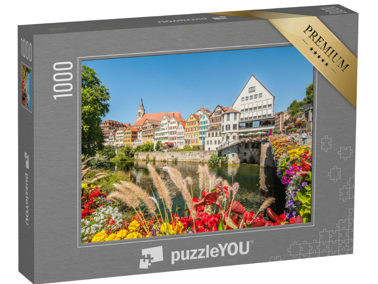 Puzzle 1000 Teile „Altstadt von Tübingen am Neckarufer, Deutschland“